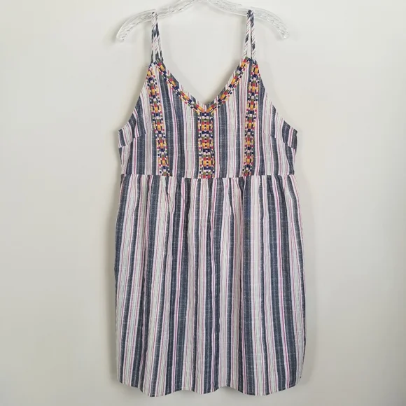 Savanna Jane Striped Embroidered Cami Sundress Large - Picture 1 of 6
